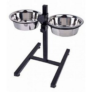Βάση μεγάλη με δύο πιάτα φαγητού/νερού για σκύλο & γάτα inox, 2.8Lt