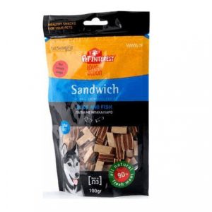 Σνακ σκύλου σαντουιτς με πάπια και ψάρι SANDWICH WITH DUCK AND FISH small 100gr