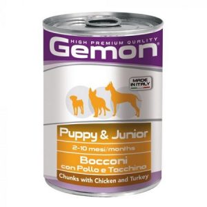 Κονσέρβα σκύλου GEMON Puppy & Junior 2-10 μηνών με Κοτόπουλο και Γαλοπούλα 415gr