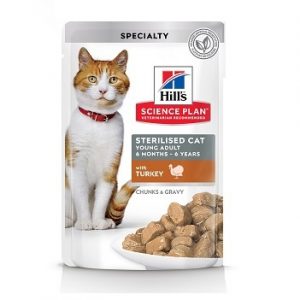 Τροφή γάτας φακελάκι HILL'S SP FELINE Young Adult Sterilized Cat turkey 85gr