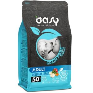 Ξηρά τροφή για ενήλικους μεσαίου μεγέθους και μεγαλόσωμους σκύλους OASY GRAIN FREE ADULT medium/large fish 12kgr