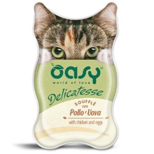 Κονσέρβα για ενήλικη γάτα OASY DELICATESSE SOUFFLE ADULT κοτόπουλο αυγά 85gr (18 τεμάχια)
