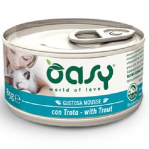 Κονσέρβα για ενήλικη γάτα OASY MOUSSE ADULT πέστροφα 85gr (18 τεμάχια)