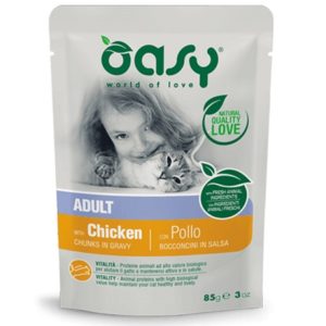 Τροφή γάτας φακελάκι OASY ADULT chicken 85gr συσκευασία 12 τεμαχίων