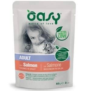 Τροφή γάτας φακελάκι OASY ADULT salmon 85gr συσκευασία 12 τεμαχίων
