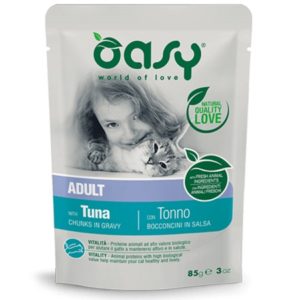 Τροφή γάτας φακελάκι OASY ADULT tuna 85gr συσκευασία 12 τεμαχίων
