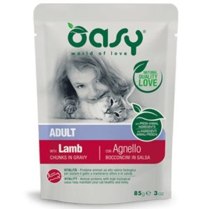 Τροφή γάτας φακελάκι OASY ADULT lamb 85gr συσκευασία 12 τεμαχίων