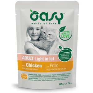 Τροφή γάτας φακελάκι OASY ADULT LIGHT IN FAT chicken 85gr συσκευασία 12 τεμαχίων