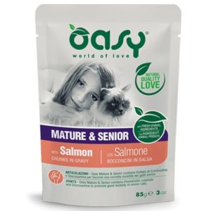 Τροφή γάτας φακελάκι OASY SENIOR salmon 85gr συσκευασία 12 τεμαχίων